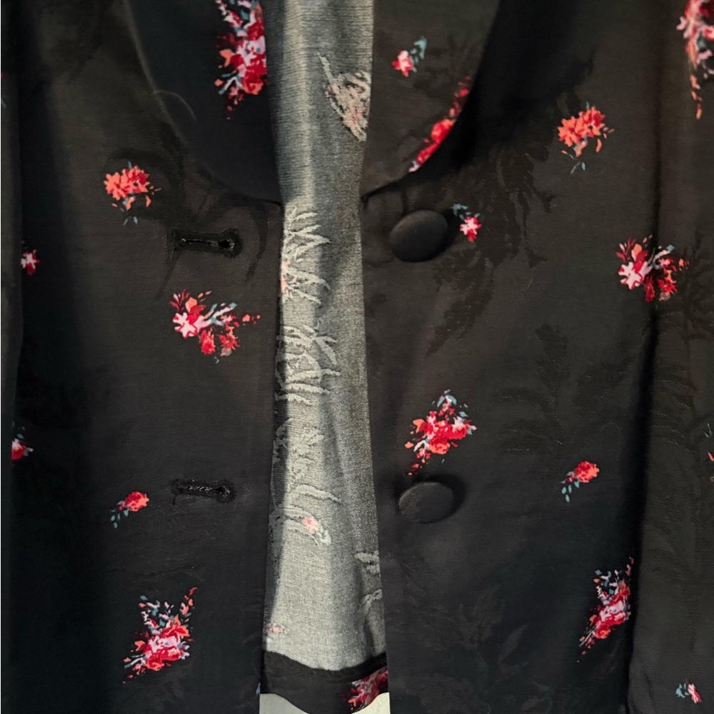 Nordstrom Black Faux Satin Blazer with Pink Floral Print - Picture 3 of 6